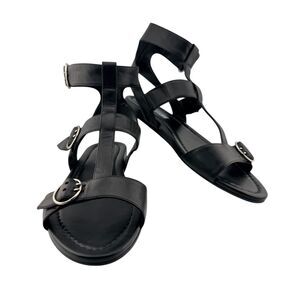 PRADA Iconic Black Soft Nappa Buckle Gladiator Three Buckle Sandals EU 40 US 9